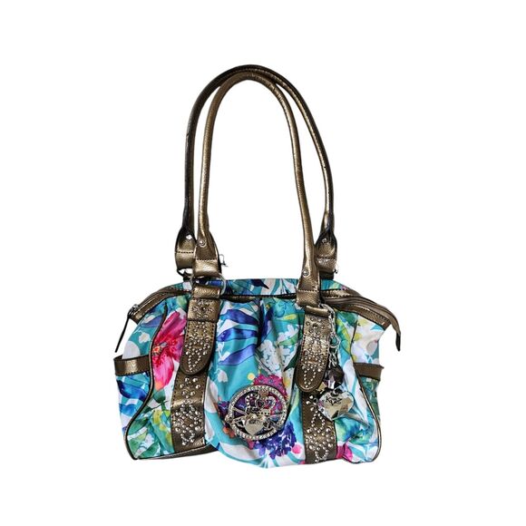 Vtg Y2K Kathy Van Zeeland Shoulder Hobo Bag Multicolor Tropical Floral - Picture 1 of 12